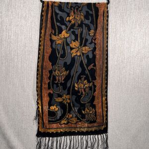 Silk Velvet Burnout Scarf Shawl Multicolor Floral Fringe Boho Gypsy Whimsygoth